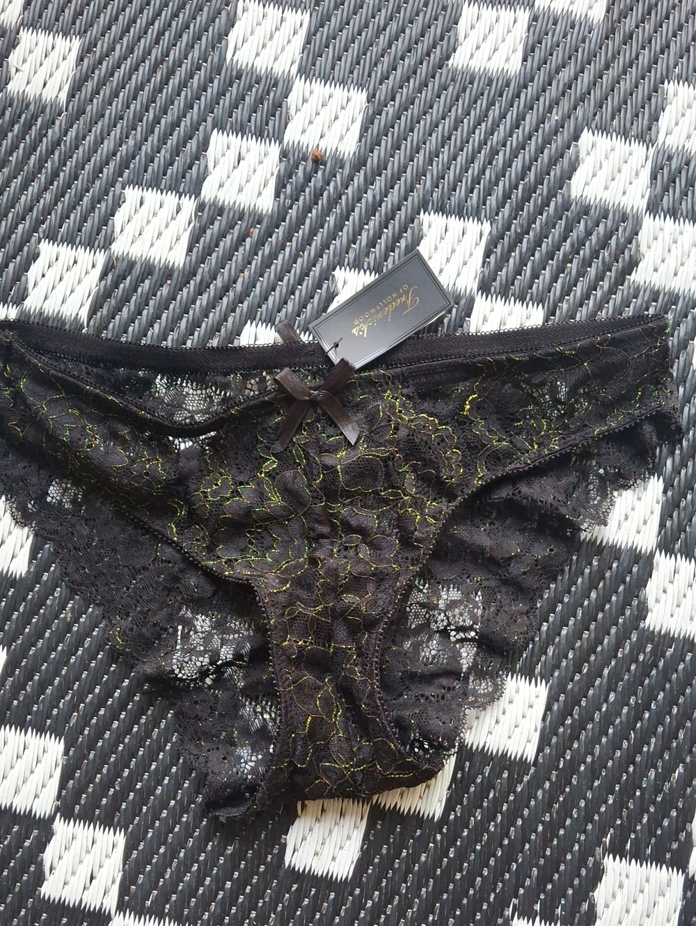 Frederick's Of Hollywood Black Lace Bikini Panty with Subtle Green Accents